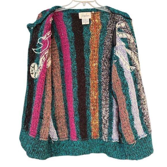 Jaclyn Smith Vtg 90s MultiColor Wild Pattern Embellished Cardigan Sweater Medium - Picture 6 of 8